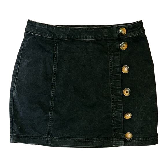 Free People Little Daisies Cotton-Blend Tortoise Buttons Black Mini Skirt 10 - Picture 1 of 6